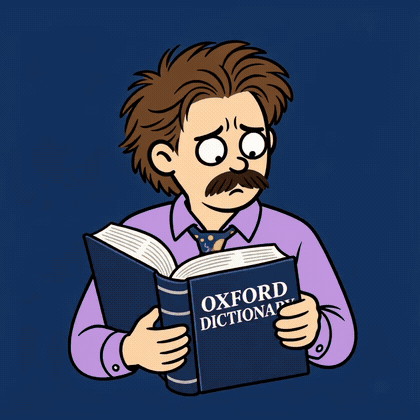 Conor searching the Oxford Dictionary and raising a finger